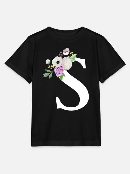 Lila Blumenbuchstabe S - Stanley/Stella Kinder T-Shirt MINI CREATOR - Schwarz