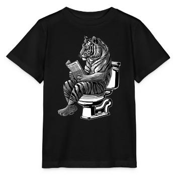 Tiger auf Toilette - Stanley/Stella Kinder T-Shirt MINI CREATOR  - Schwarz - Vorne - Mikhail (115cm)