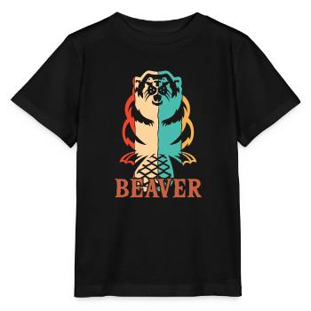 Retro Eurasischer Castor Canadensis Nordamerikanisch - Stanley/Stella Kinder T-Shirt MINI CREATOR  - Schwarz - Vorne - Mikhail (115cm)