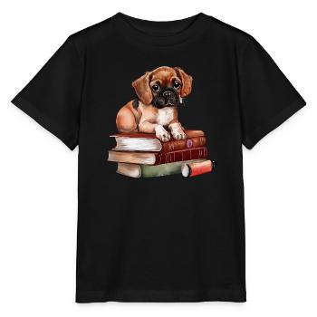 Niedlicher Hund mit Büchern - Stanley/Stella Kinder T-Shirt MINI CREATOR  - Schwarz - Vorne - Mikhail (115cm)