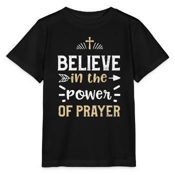 Believe in the power of prayer - Stanley/Stella MINI CREATOR Kids’ T-Shirt - black - Front - Mikhail (115cm)