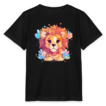 Löwe mit Blumen - Stanley/Stella Kinder T-Shirt MINI CREATOR  - Schwarz - Vorne - Mikhail (115cm)