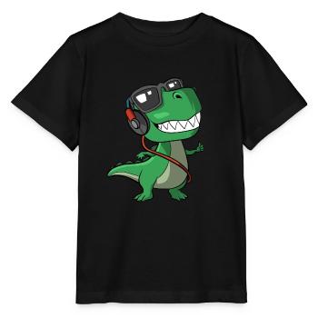 Dinosaures de la musique avec écouteurs - T-shirt bio MINI CREATOR Stanley/Stella Enfant - noir - Devant - Mikhail (115cm)