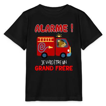 Grand frere pompier Humour Naissance - T-shirt bio MINI CREATOR Stanley/Stella Enfant - noir - Devant - Mikhail (115cm)