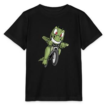 Dinosaur rides bicycle - Stanley/Stella MINI CREATOR Kids’ T-Shirt - black - Front - Mikhail (115cm)