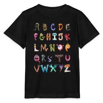 Effrayant monstre mignon alphabet cartoon ABC - T-shirt bio MINI CREATOR Stanley/Stella Enfant - noir - Devant - Mikhail (115cm)