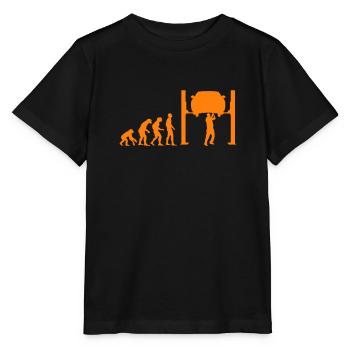 Car mechanic lifting platform Evolution monkey human - Stanley/Stella MINI CREATOR Kids’ T-Shirt - black - Front - Mikhail (115cm)