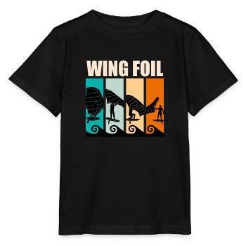 Retro Wing Surf Wing Foil Wing Foil - Stanley/Stella Kinder T-Shirt MINI CREATOR  - Schwarz - Vorne - Mikhail (115cm)