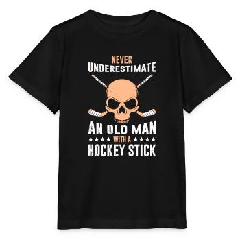 Never underestimate a man ice hockey stick - Stanley/Stella MINI CREATOR Kids’ T-Shirt - black - Front - Mikhail (115cm)