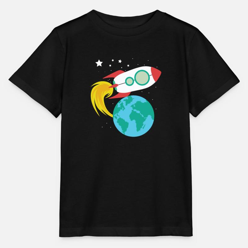 Fusée dans l’espace planète Terre pour les enfants - T-shirt bio MINI CREATOR Stanley/Stella Enfant - noir