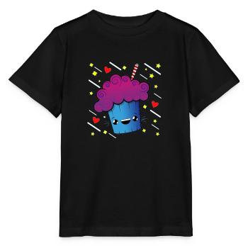 Cartoon Muffin Herz und Sterne T Shirt - Stanley/Stella Kinder T-Shirt MINI CREATOR  - Schwarz - Vorne - Mikhail (115cm)