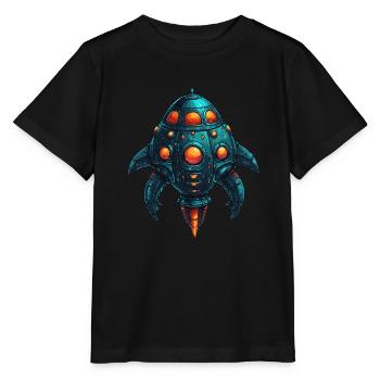 Colorful imaginative whimsical spaceship - Stanley/Stella MINI CREATOR Kids’ T-Shirt - black - Front - Mikhail (115cm)