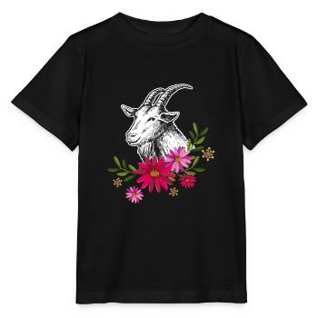 Ziege mit Blumen - Stanley/Stella Kinder T-Shirt MINI CREATOR  - Schwarz - Vorne - Mikhail (115cm)