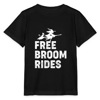 Kostenloses Besen reiten Hexe mit Katze auf Besen - Stanley/Stella Kinder T-Shirt MINI CREATOR  - Schwarz - Vorne - Mikhail (115cm)