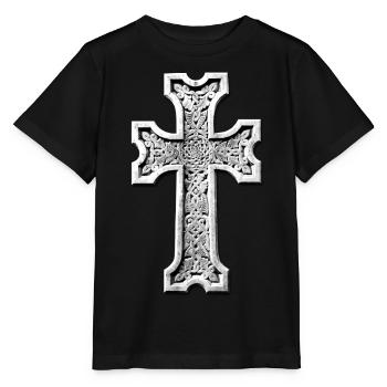Armenisches Kreuz aus Stein weiss / Armenian Stone - Stanley/Stella Kinder T-Shirt MINI CREATOR  - Schwarz - Vorne - Mikhail (115cm)