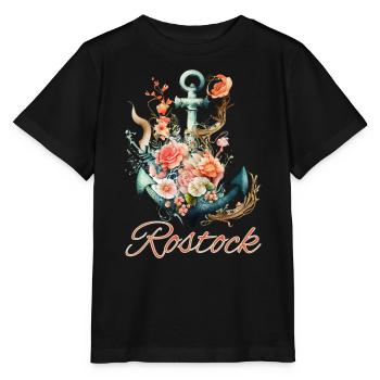 Rostock anchor with flowers - Stanley/Stella MINI CREATOR Kids’ T-Shirt - black - Front - Mikhail (115cm)