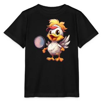 Cheerful Chicken Tennis Players - Funny - Stanley/Stella MINI CREATOR Kids’ T-Shirt - black - Front - Mikhail (115cm)