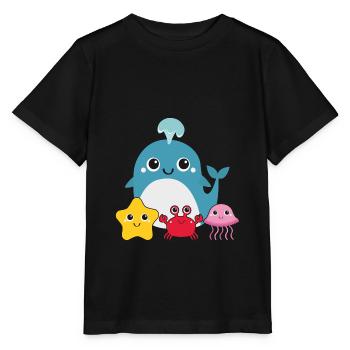 Little whale with friends - Stanley/Stella MINI CREATOR Kids’ T-Shirt - black - Front - Mikhail (115cm)