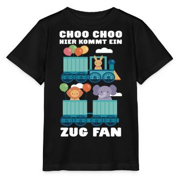 CHOO CHOO HIER KOMMT EIN ZUG FAN Eisenbahn Tiere - Stanley/Stella Kinder T-Shirt MINI CREATOR  - Schwarz - Vorne - Mikhail (115cm)