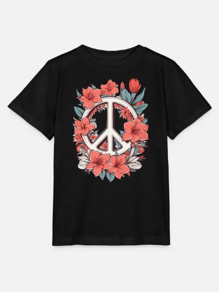 Friedenszeichen mit Blumen - Stanley/Stella Kinder T-Shirt MINI CREATOR - Schwarz