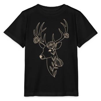 Eleganter Hirsch mit floraler Verzierung - Stanley/Stella Kinder T-Shirt MINI CREATOR  - Schwarz - Vorne - Mikhail (115cm)