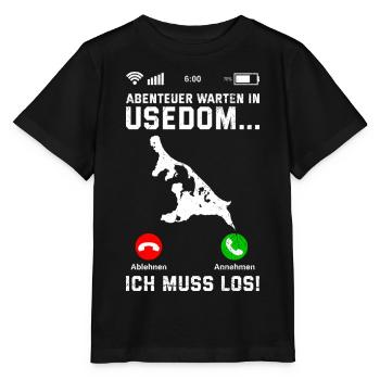 Island of Usedom ADVENTURE AWAITS IN USEDOM MUST GO - Stanley/Stella MINI CREATOR Kids’ T-Shirt - black - Front - Mikhail (115cm)