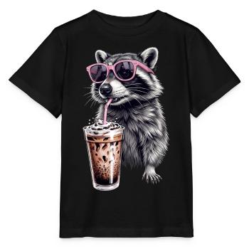 Café glacé Raccoon - T-shirt bio MINI CREATOR Stanley/Stella Enfant - noir - Devant - Mikhail (115cm)
