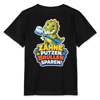 Dino Zähne putzen Brüllen sparen Spruch Kinder - Stanley/Stella Kinder T-Shirt MINI CREATOR  - Schwarz - Vorne - Mikhail (115cm)