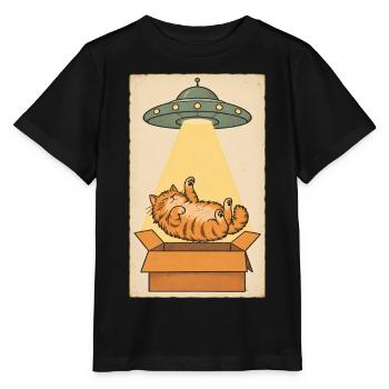 Schlafende Katze im UFO Strahl - Stanley/Stella Kinder T-Shirt MINI CREATOR  - Schwarz - Vorne - Mikhail (115cm)