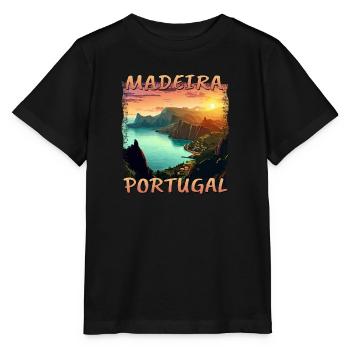 Sonnenuntergang über Madeira, Portugal im Grunge-S - Stanley/Stella Kinder T-Shirt MINI CREATOR  - Schwarz - Vorne - Mikhail (115cm)