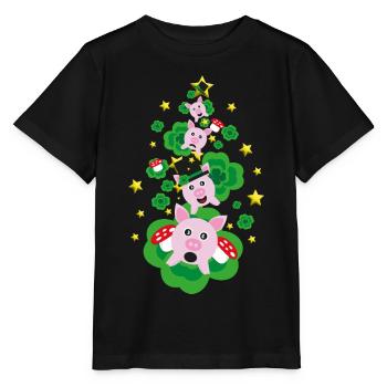 Silvester Glücksschweine mit Klee und Sternen. - Stanley/Stella Kinder T-Shirt MINI CREATOR  - Schwarz - Vorne - Mikhail (115cm)