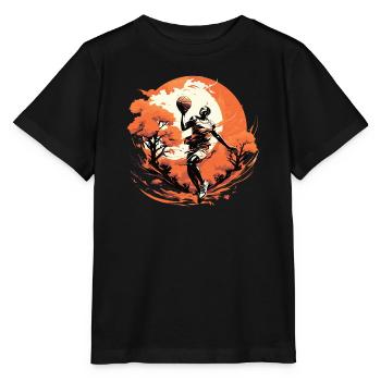 Joueur de basket-ball à l’entraînement avec en arrière-plan le soleil couchant - T-shirt bio MINI CREATOR Stanley/Stella Enfant - noir - Devant - Mikhail (115cm)