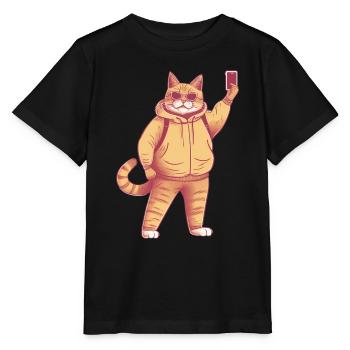 Selphie cat - Stanley/Stella MINI CREATOR Kids’ T-Shirt - black - Front - Mikhail (115cm)