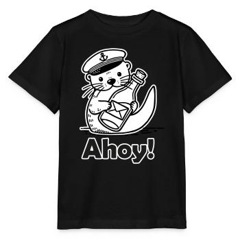 Niedlicher Seemann Otter hält Eine Postkarte In Einer Flasche - Stanley/Stella Kinder T-Shirt MINI CREATOR  - Schwarz - Vorne - Mikhail (115cm)