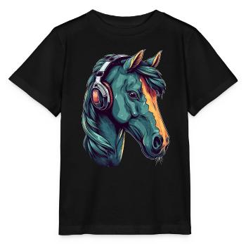 Idée passion chevaux cavalière aquarelle splash - T-shirt bio MINI CREATOR Stanley/Stella Enfant - noir - Devant - Mikhail (115cm)