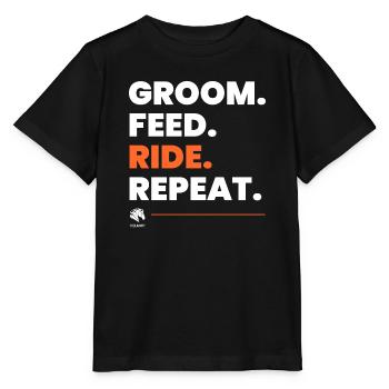 Ride & Repeat - Pferdespruch für Reitsportler - Stanley/Stella Kinder T-Shirt MINI CREATOR  - Schwarz - Vorne - Mikhail (115cm)