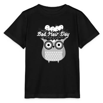 Jour des mauvais cheveux, hibou, nid, nid d’oiseau, bande dessinée - T-shirt bio MINI CREATOR Stanley/Stella Enfant - noir - Devant - Mikhail (115cm)