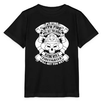 Firefighter Playing With A Firefighter - Stanley/Stella MINI CREATOR Kids’ T-Shirt - black - Front - Mikhail (115cm)