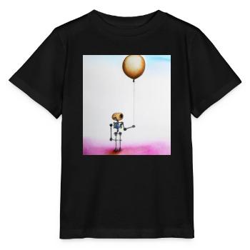 Einsamer Roboter hält Ballon - Stanley/Stella Kinder T-Shirt MINI CREATOR  - Schwarz - Vorne - Mikhail (115cm)