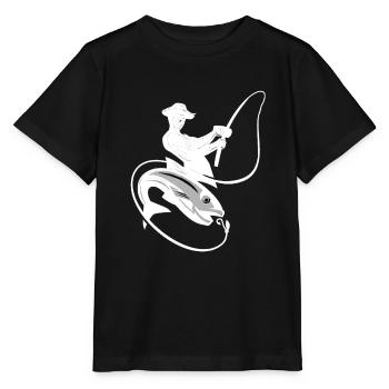 Fisherman, angler, fishing, catching fish, gift idea - Stanley/Stella MINI CREATOR Kids’ T-Shirt - black - Front - Mikhail (115cm)
