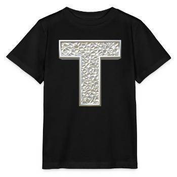 T, lettre, initiale, monogramme, - T-shirt bio MINI CREATOR Stanley/Stella Enfant - noir - Devant - Mikhail (115cm)