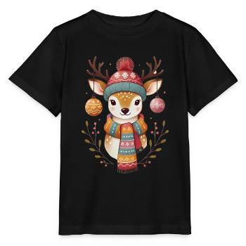 Cerf festif avec ornements Écharpe - T-shirt bio MINI CREATOR Stanley/Stella Enfant - noir - Devant - Mikhail (115cm)