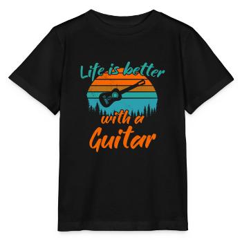 Life is better with a Guitar / Gitarre - Stanley/Stella Kinder T-Shirt MINI CREATOR  - Schwarz - Vorne - Mikhail (115cm)