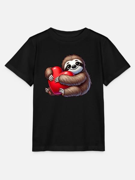 Faules Faultier mit Herz Valentinstag Liebe - Stanley/Stella Kinder T-Shirt MINI CREATOR - Schwarz