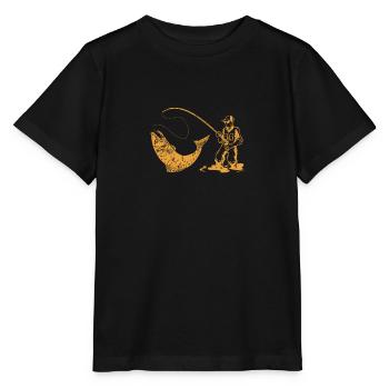 Angler mit Rute und Fisch - Stanley/Stella Kinder T-Shirt MINI CREATOR  - Schwarz - Vorne - Mikhail (115cm)