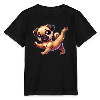 Süßer Mops Handstand Breakdance Salto Cartoon - Stanley/Stella Kinder T-Shirt MINI CREATOR  - Schwarz - Vorne - Mikhail (115cm)