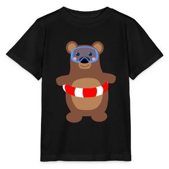 Teddybär Schwimmring Taucherbrille - Stanley/Stella Kinder T-Shirt MINI CREATOR  - Schwarz - Vorne - Mikhail (115cm)