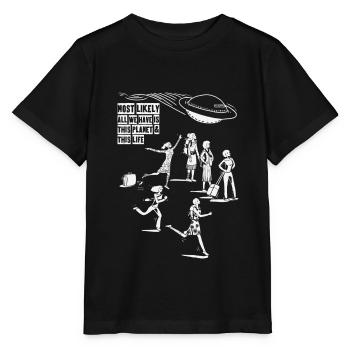 Planet Erde - UFO - Stanley/Stella Kinder T-Shirt MINI CREATOR  - Schwarz - Vorne - Mikhail (115cm)