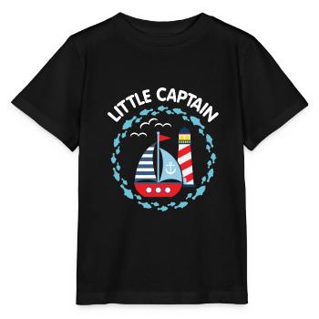 Kleiner Kapitän mit Segelboot und Leuchtturm - Stanley/Stella Kinder T-Shirt MINI CREATOR  - Schwarz - Vorne - Mikhail (115cm)