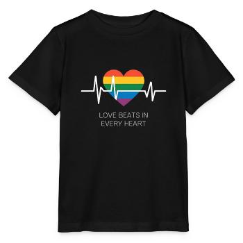 Rainbow LGBTQ+ heartbeat design - Stanley/Stella MINI CREATOR Kids’ T-Shirt - black - Front - Mikhail (115cm)
